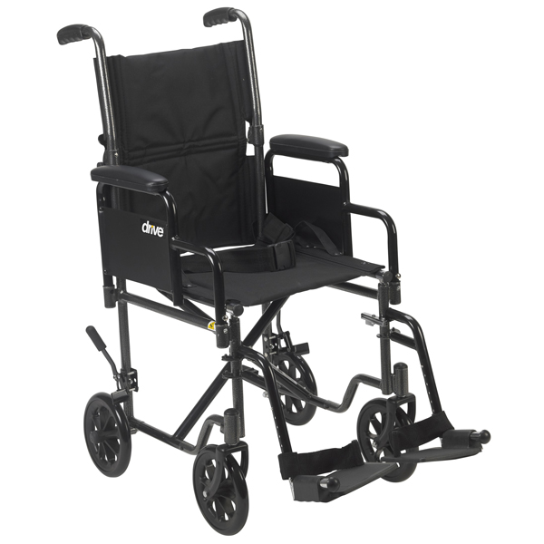 Lightweight Steel Transport Wheelchair with Removable Arms - 19 Inches - Click Image to Close